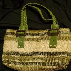 Never Used Green and Tan Woven Bag